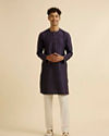 alt message - Manyavar Men Dark Blue Classic Plain Inside Kurta image number 2