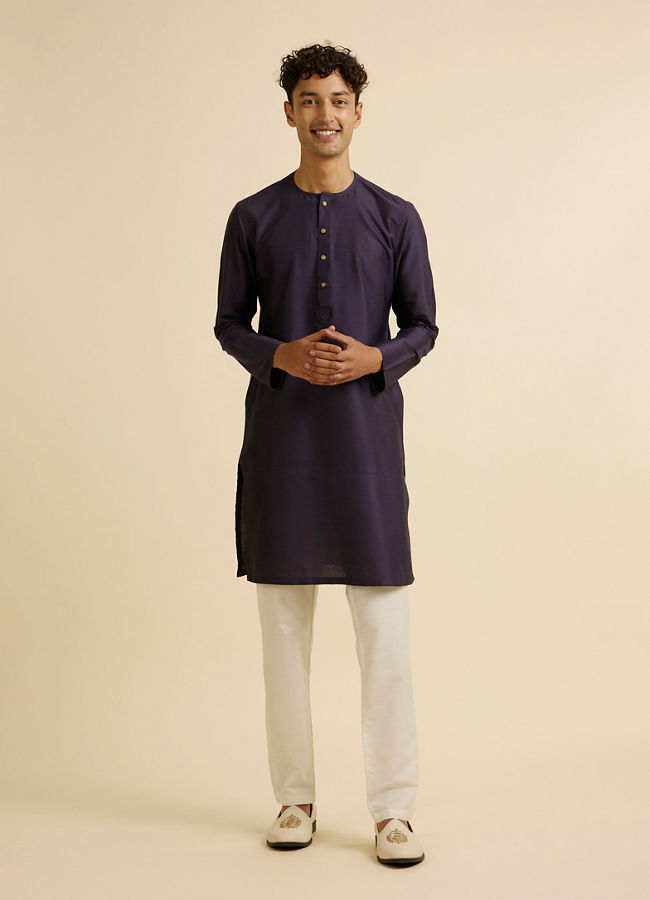 Manyavar Men Dark Blue Classic Plain Inside Kurta