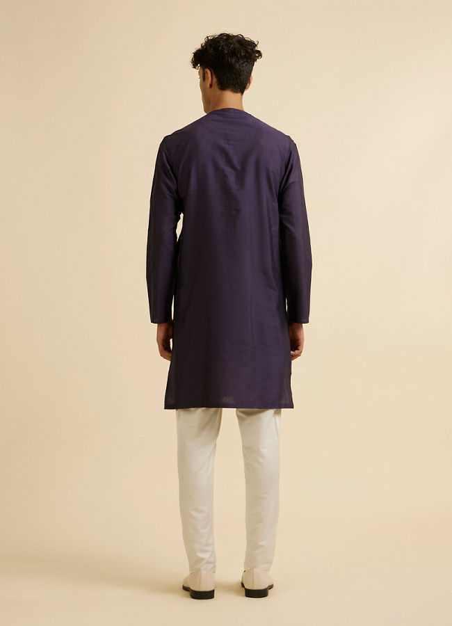 alt message - Manyavar Men Dark Blue Classic Plain Inside Kurta image number 4