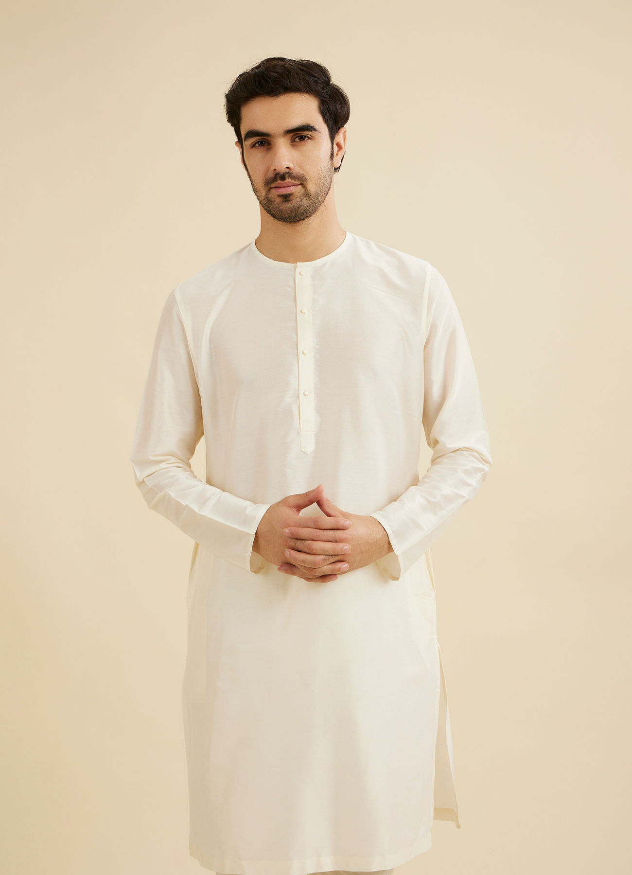 Manyavar Men White Plain Kurta