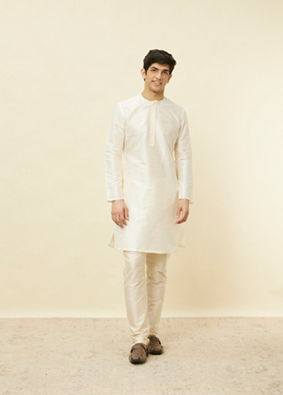 alt message - Manyavar Men Warm White Embroidered Bandhgala Kurta image number 2