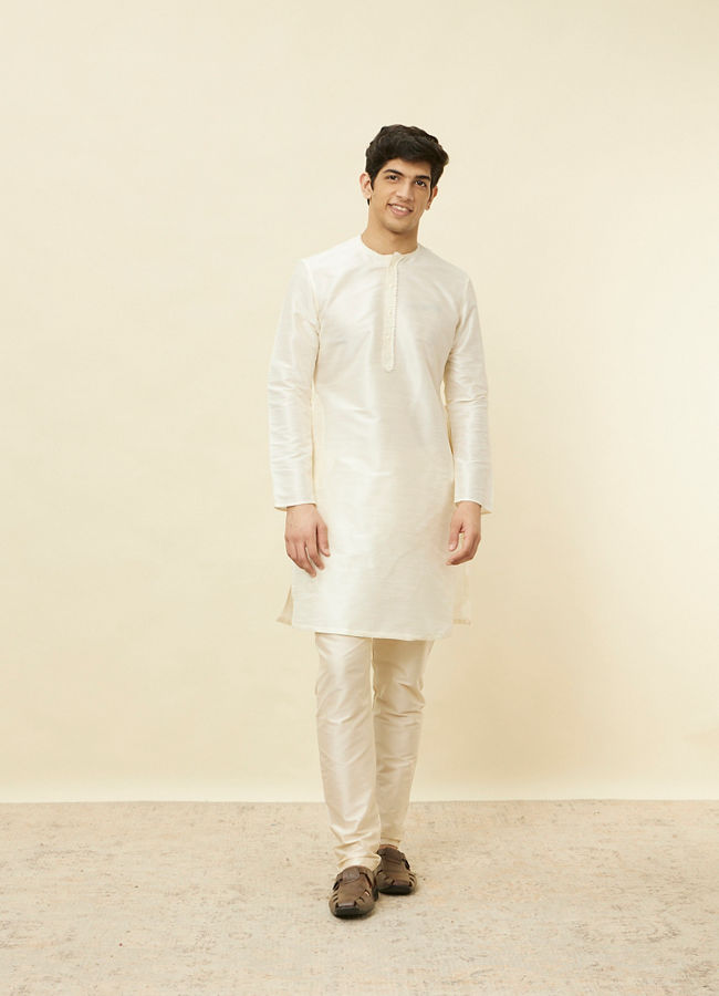 Manyavar Men Warm White Embroidered Bandhgala Kurta