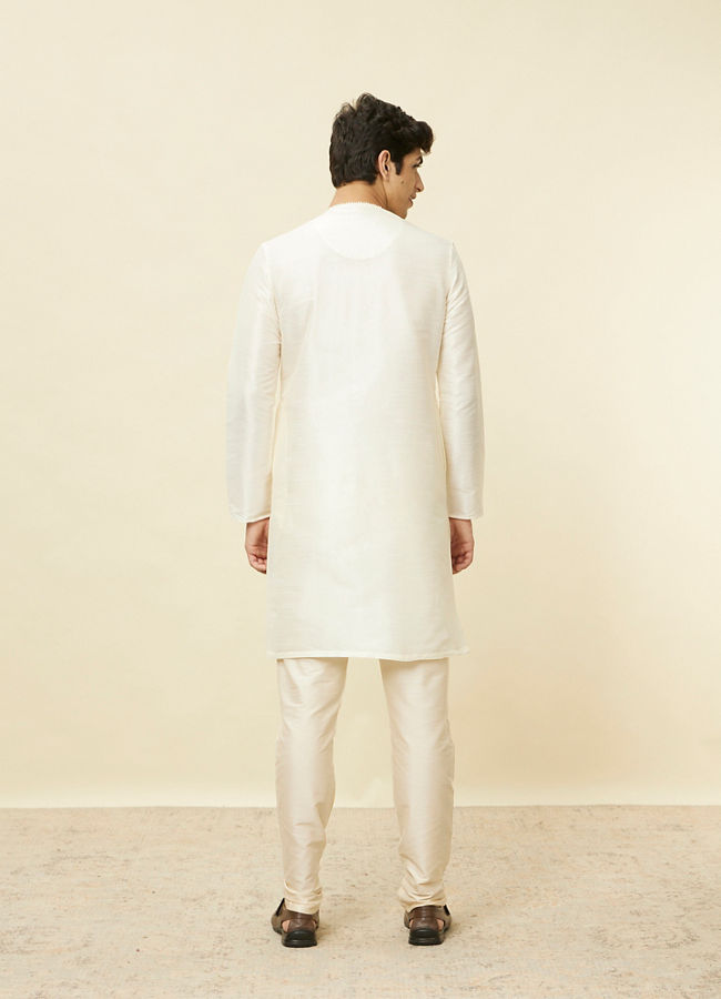 Manyavar Men Warm White Embroidered Bandhgala Kurta