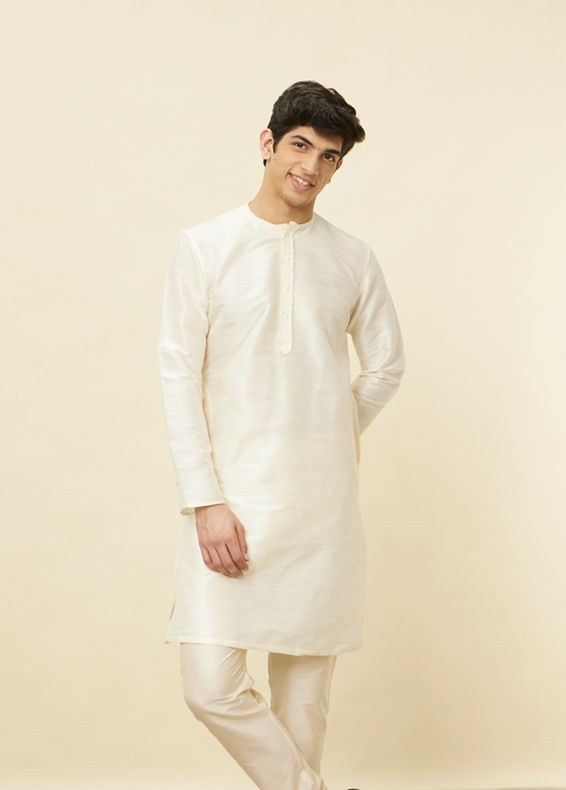 Manyavar Men Warm White Embroidered Bandhgala Kurta