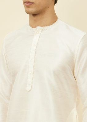 alt message - Manyavar Men Warm White Embroidered Bandhgala Kurta image number 1