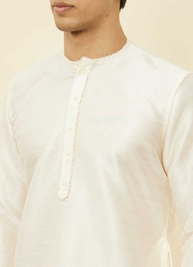 alt message - Manyavar Men Warm White Embroidered Bandhgala Kurta image number 1