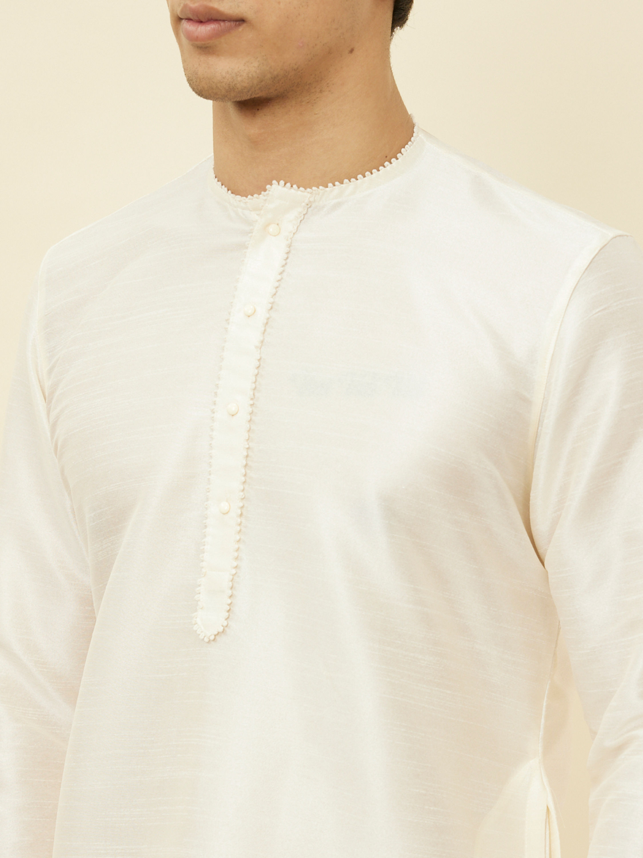 Manyavar Men Warm White Embroidered Bandhgala Kurta