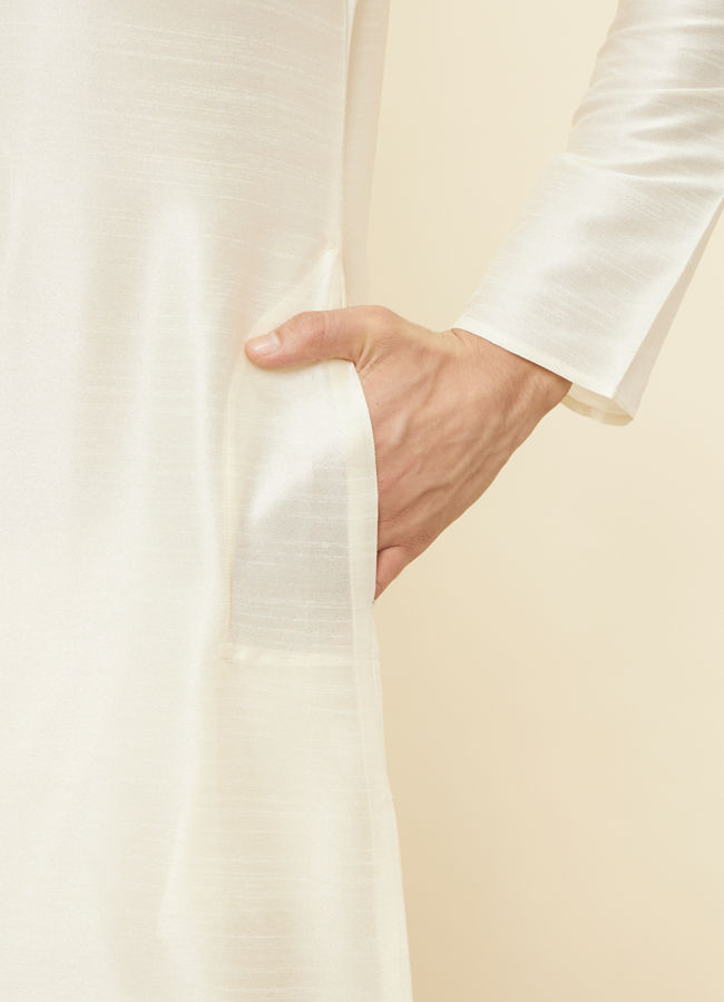 Manyavar Men Warm White Embroidered Bandhgala Kurta