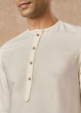 Manyavar Men Cream Blended Viscose Kurta