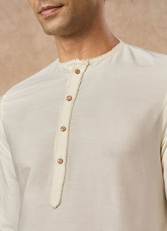 Manyavar Men Cream Blended Viscose Kurta