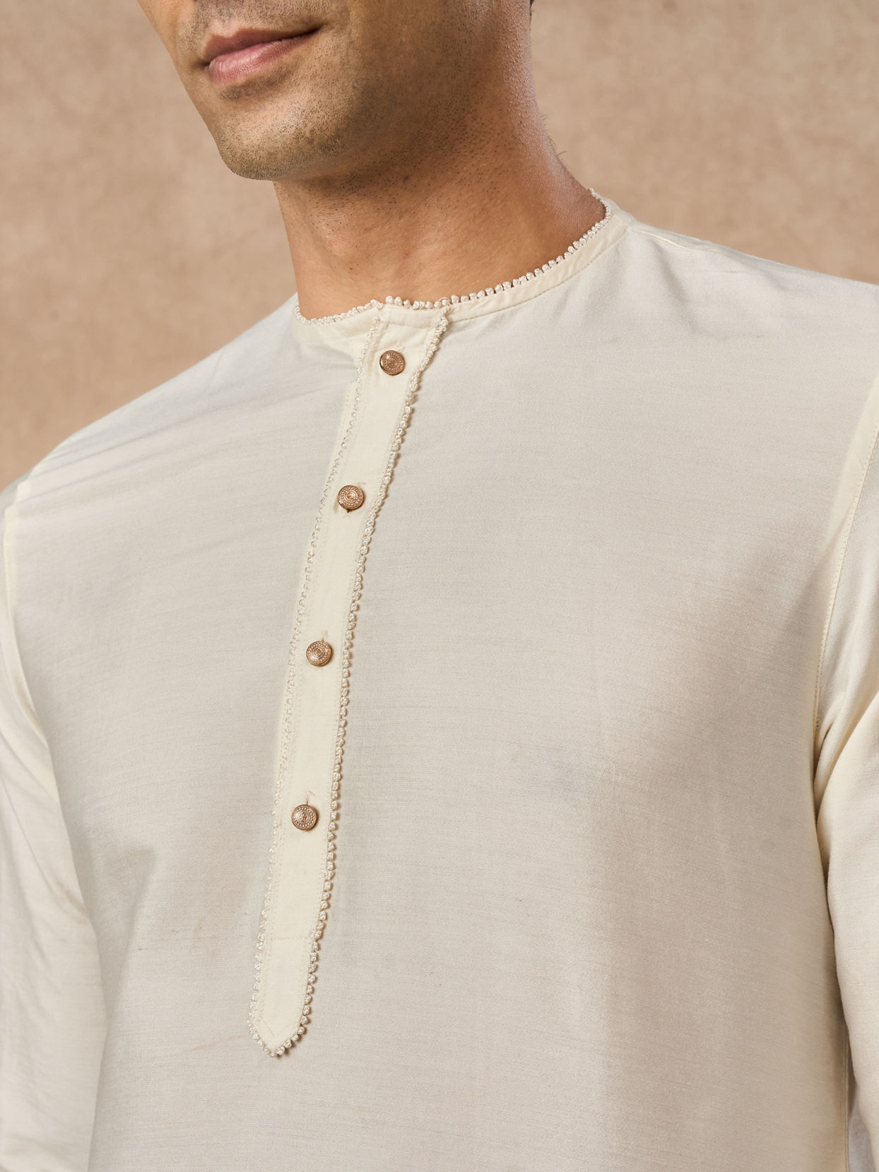 Manyavar Men Cream Blended Viscose Kurta