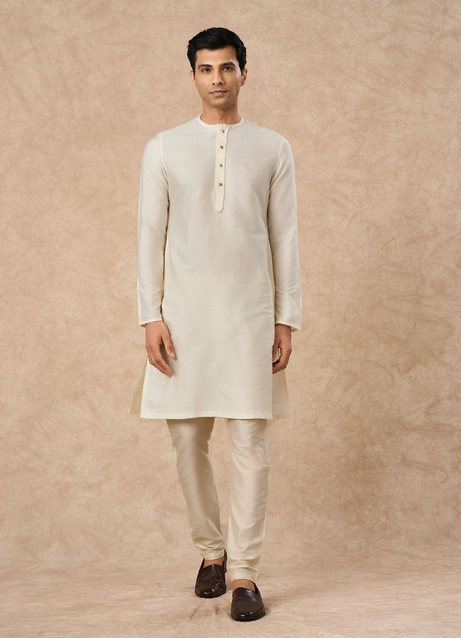 Manyavar Men Cream Blended Viscose Kurta