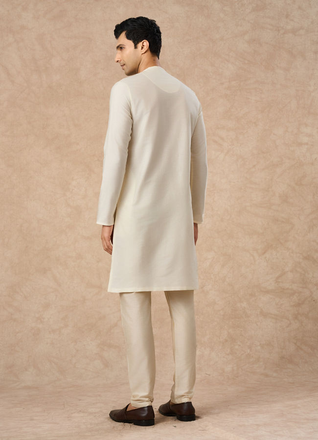 Manyavar Men Cream Blended Viscose Kurta