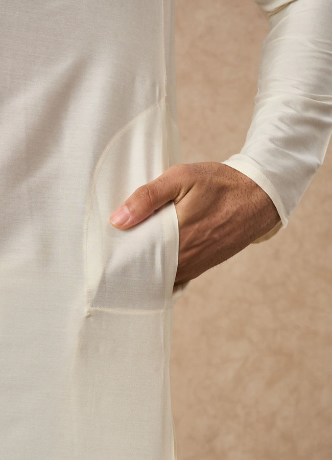 Manyavar Men Cream Blended Viscose Kurta