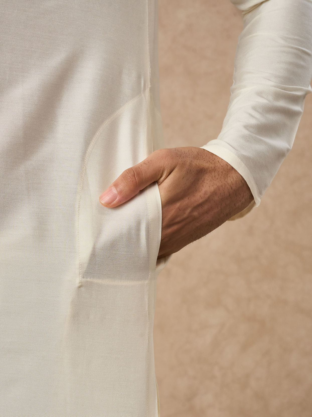 Manyavar Men Cream Blended Viscose Kurta