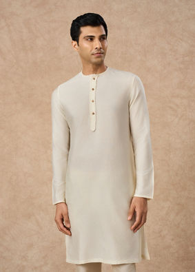 Manyavar Men Cream Blended Viscose Kurta