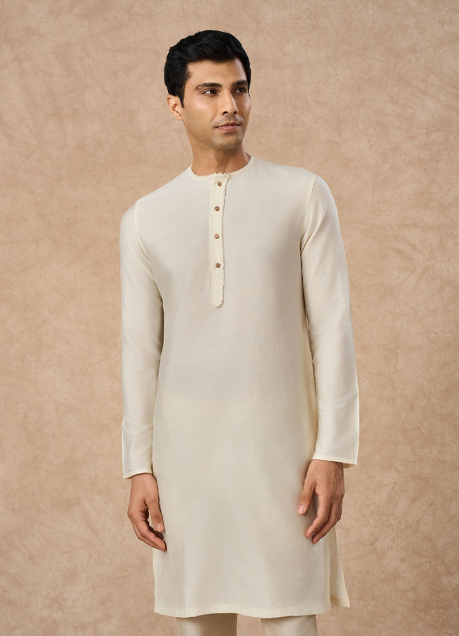 Manyavar Men Cream Blended Viscose Kurta