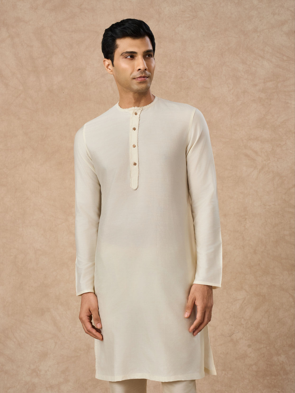 Manyavar Men Cream Blended Viscose Kurta