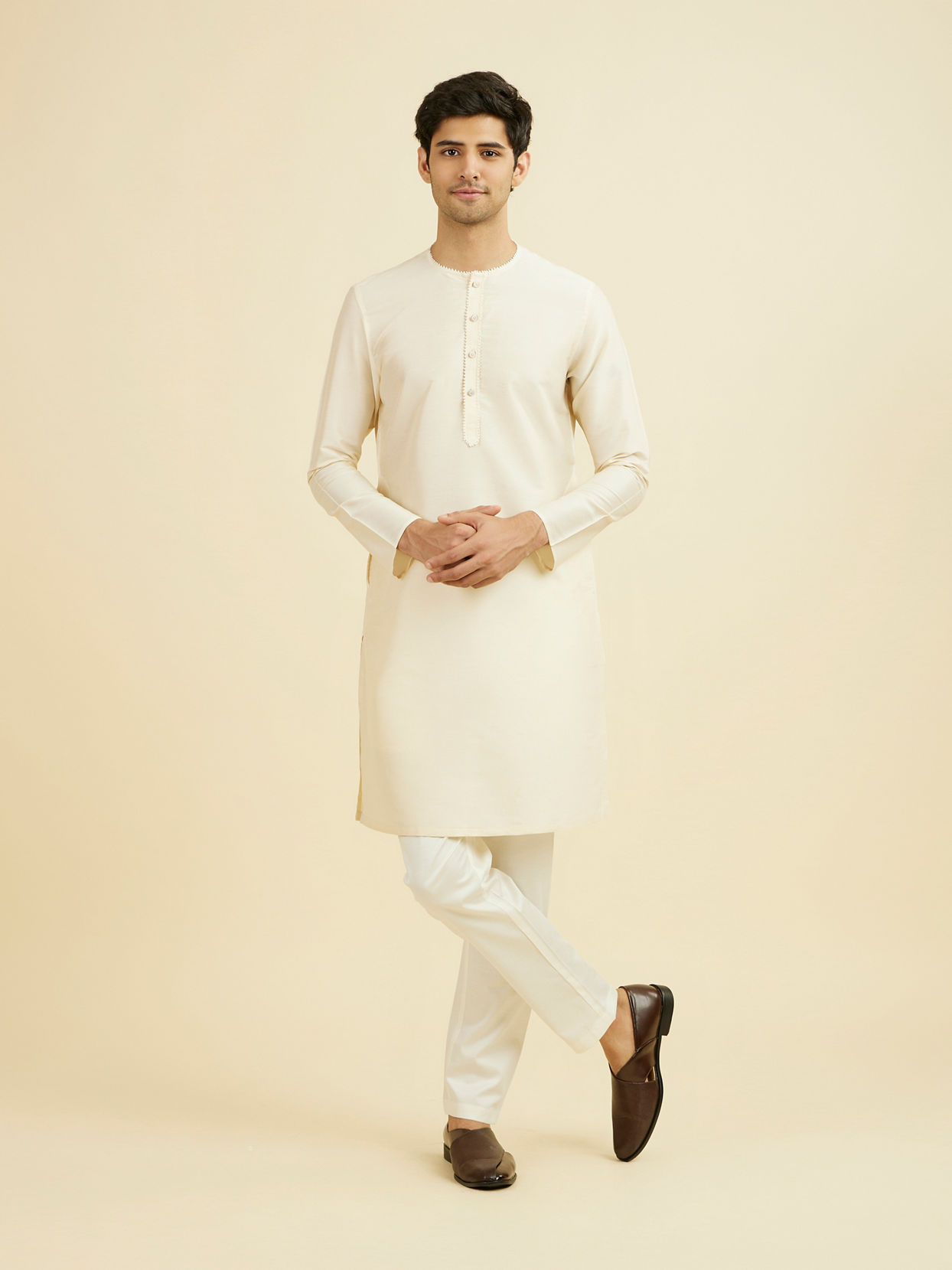 Manyavar Men Cream Elegance Kurta