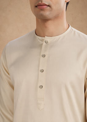 Manyavar Men Cream Round Neck Inside Kurta
