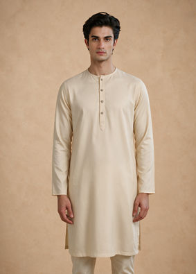 Manyavar Men Cream Round Neck Inside Kurta