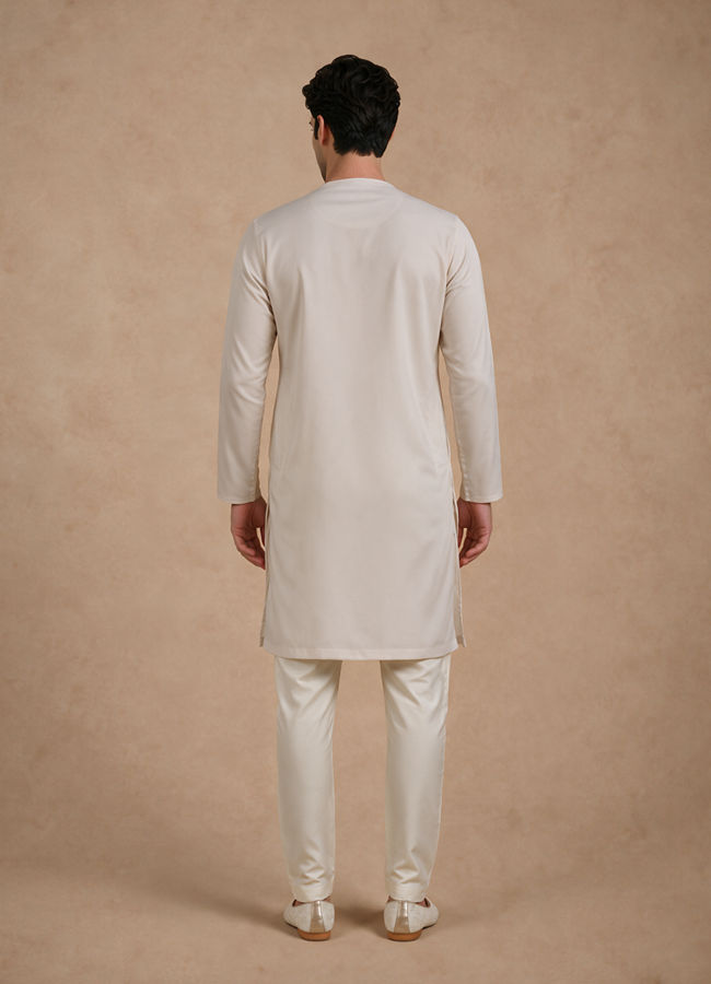 Manyavar Men Cream Solid Basic Inside Kurta