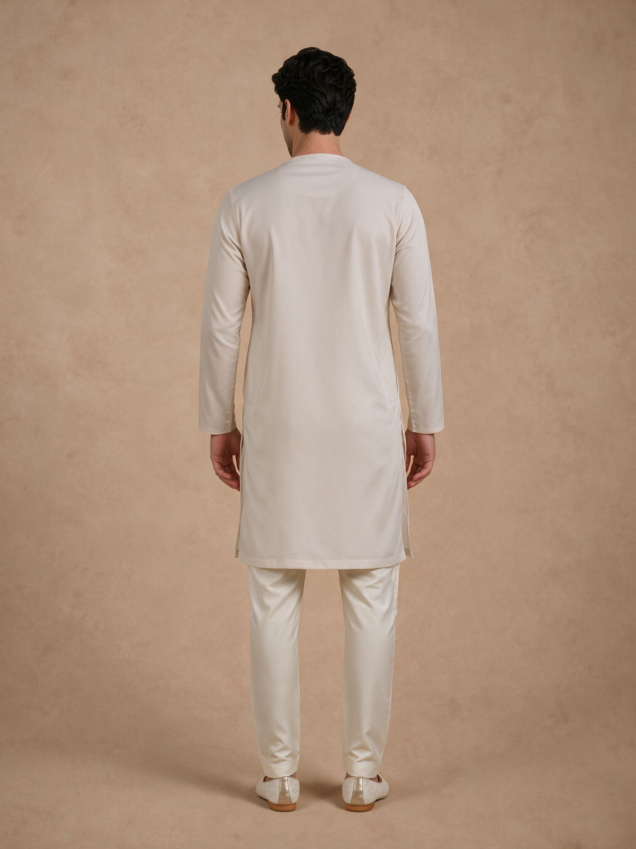 Manyavar Men Cream Solid Basic Inside Kurta