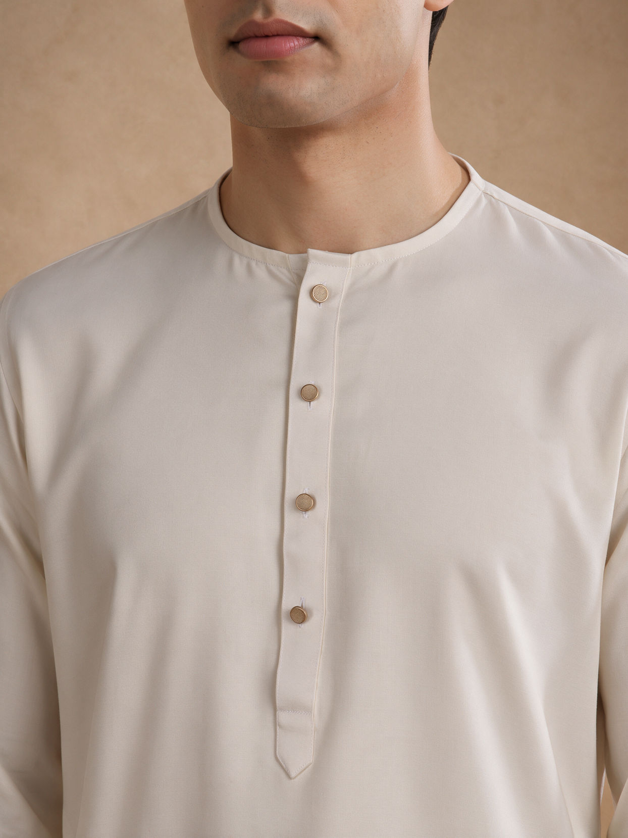 Manyavar Men Cream Solid Basic Inside Kurta