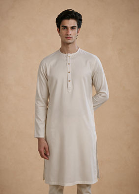 Manyavar Men Cream Solid Basic Inside Kurta