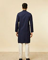 Manyavar Men Blue Jacquard Plain Design Kurta