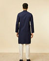 alt message - Manyavar Men Blue Jacquard Plain Design Kurta image number 4