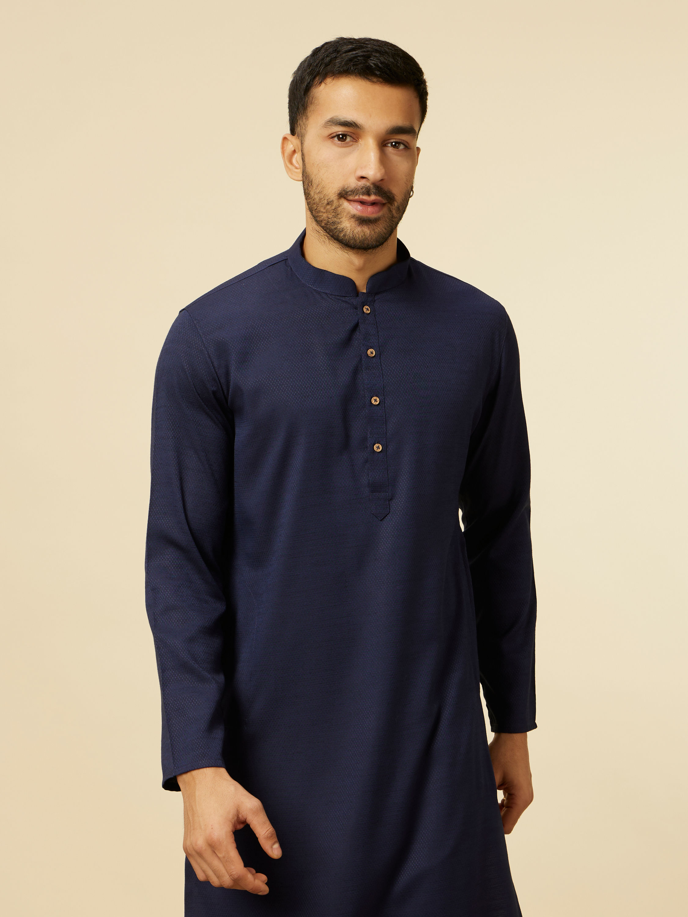 Manyavar Men Blue Jacquard Plain Design Kurta