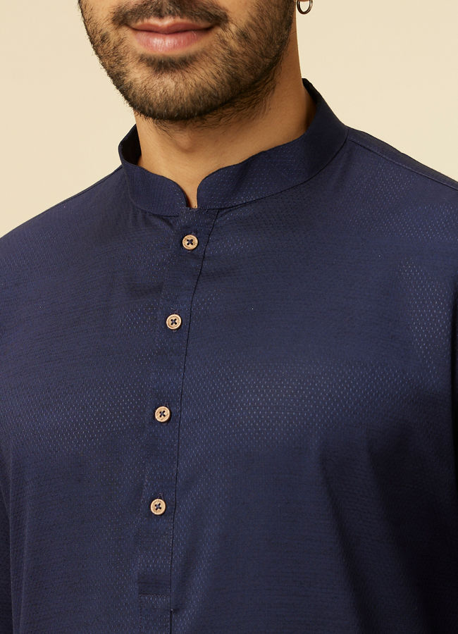 alt message - Manyavar Men Blue Jacquard Plain Design Kurta image number 1