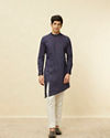 Manyavar Men Deep Blue Angrakha Style Kurta image number 2