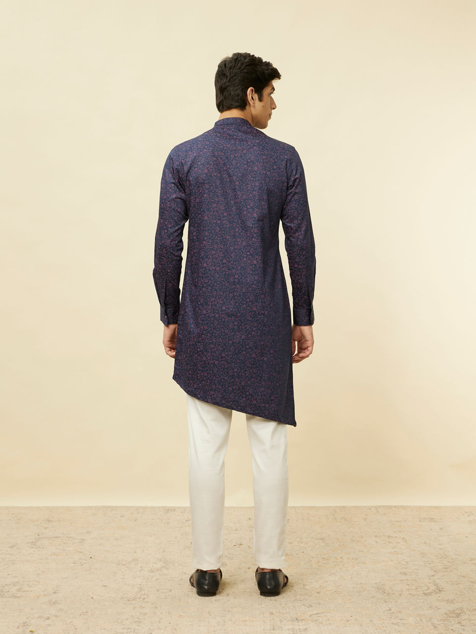 Manyavar Men Deep Blue Angrakha Style Kurta