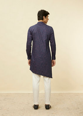 Manyavar Men Deep Blue Angrakha Style Kurta image number 3