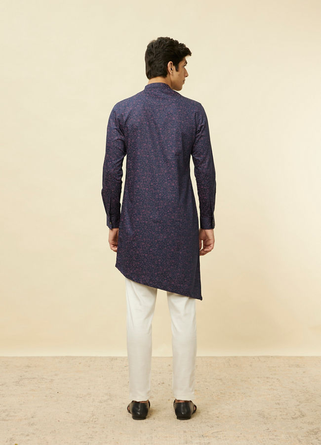 Manyavar Men Deep Blue Angrakha Style Kurta image number 3