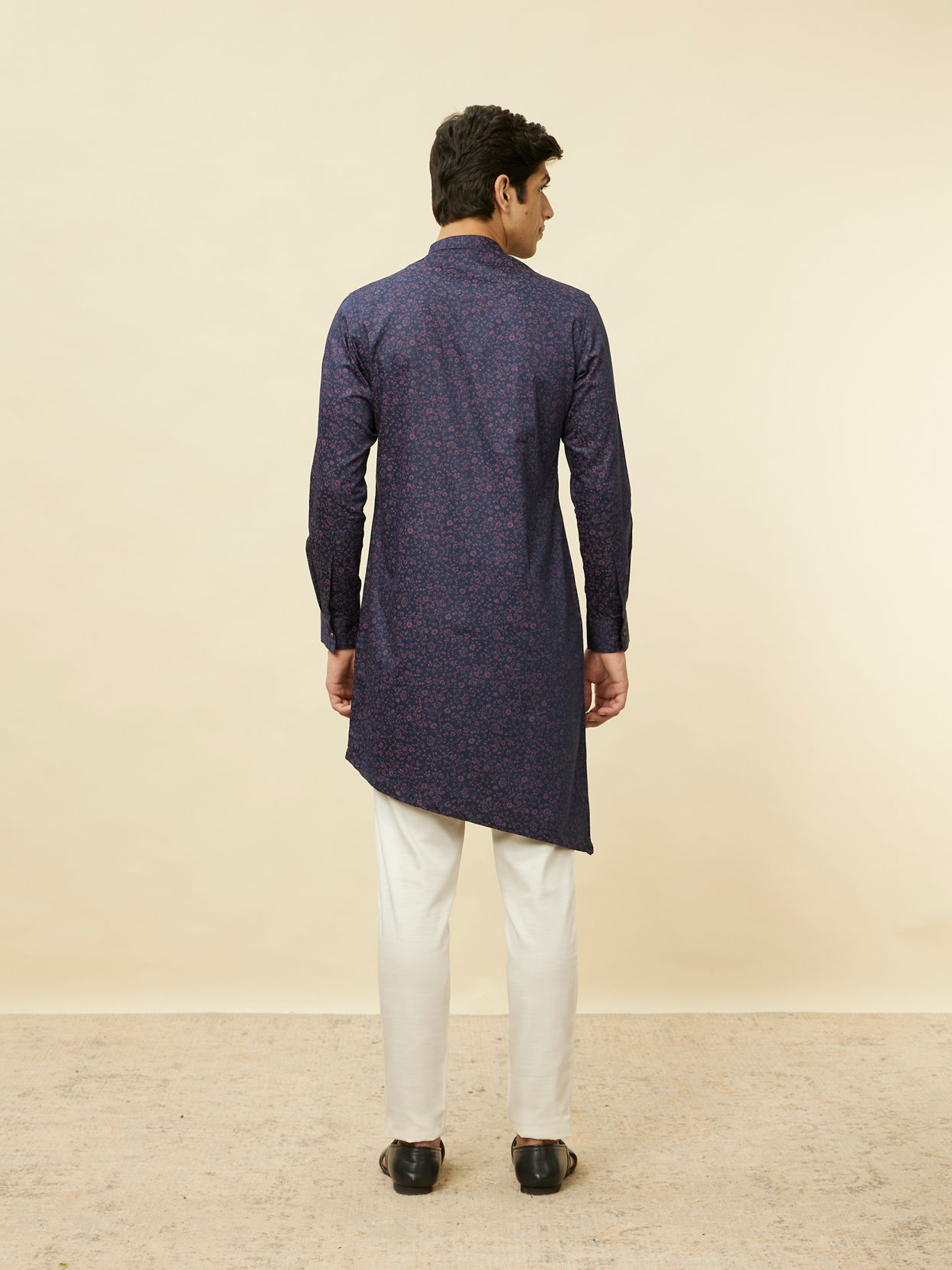 Manyavar Men Deep Blue Angrakha Style Kurta image number 3