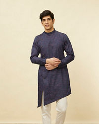 Manyavar Men Deep Blue Angrakha Style Kurta