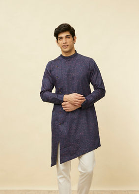 Manyavar Men Deep Blue Angrakha Style Kurta