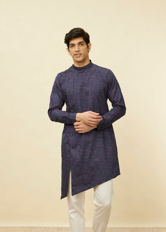 Manyavar Men Deep Blue Angrakha Style Kurta