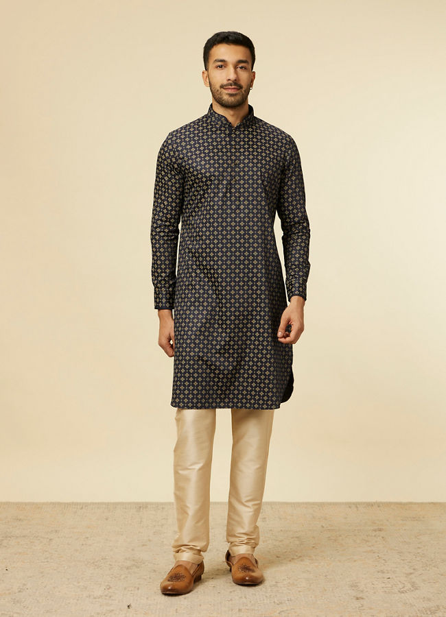 Manyavar Men Midnight Sapphire Blue Printed Kurta