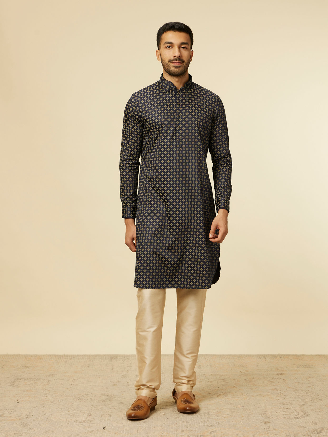 Manyavar Men Midnight Sapphire Blue Printed Kurta
