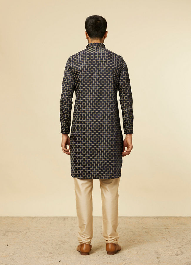 Manyavar Men Midnight Sapphire Blue Printed Kurta