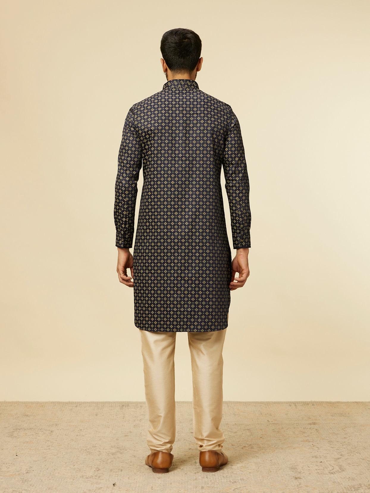 Manyavar Men Midnight Sapphire Blue Printed Kurta