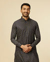 Manyavar Men Midnight Sapphire Blue Printed Kurta