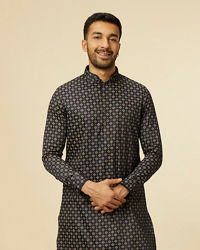 Manyavar Men Midnight Sapphire Blue Printed Kurta