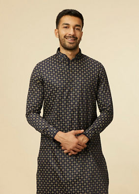 Manyavar Men Midnight Sapphire Blue Printed Kurta