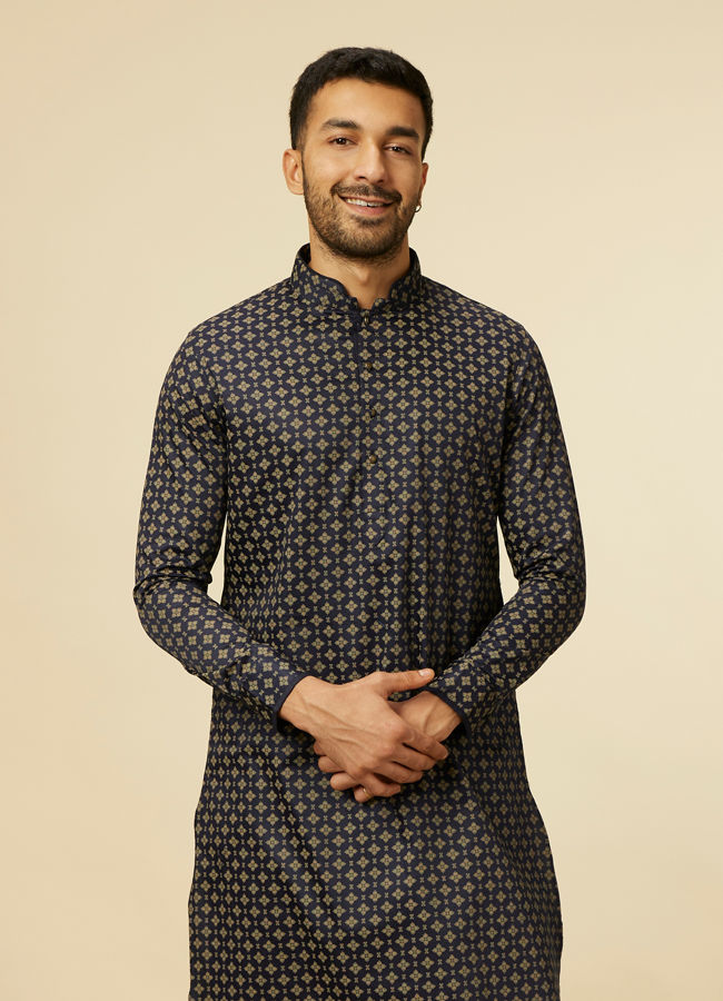 alt message - Manyavar Men Midnight Sapphire Blue Printed Kurta image number 0