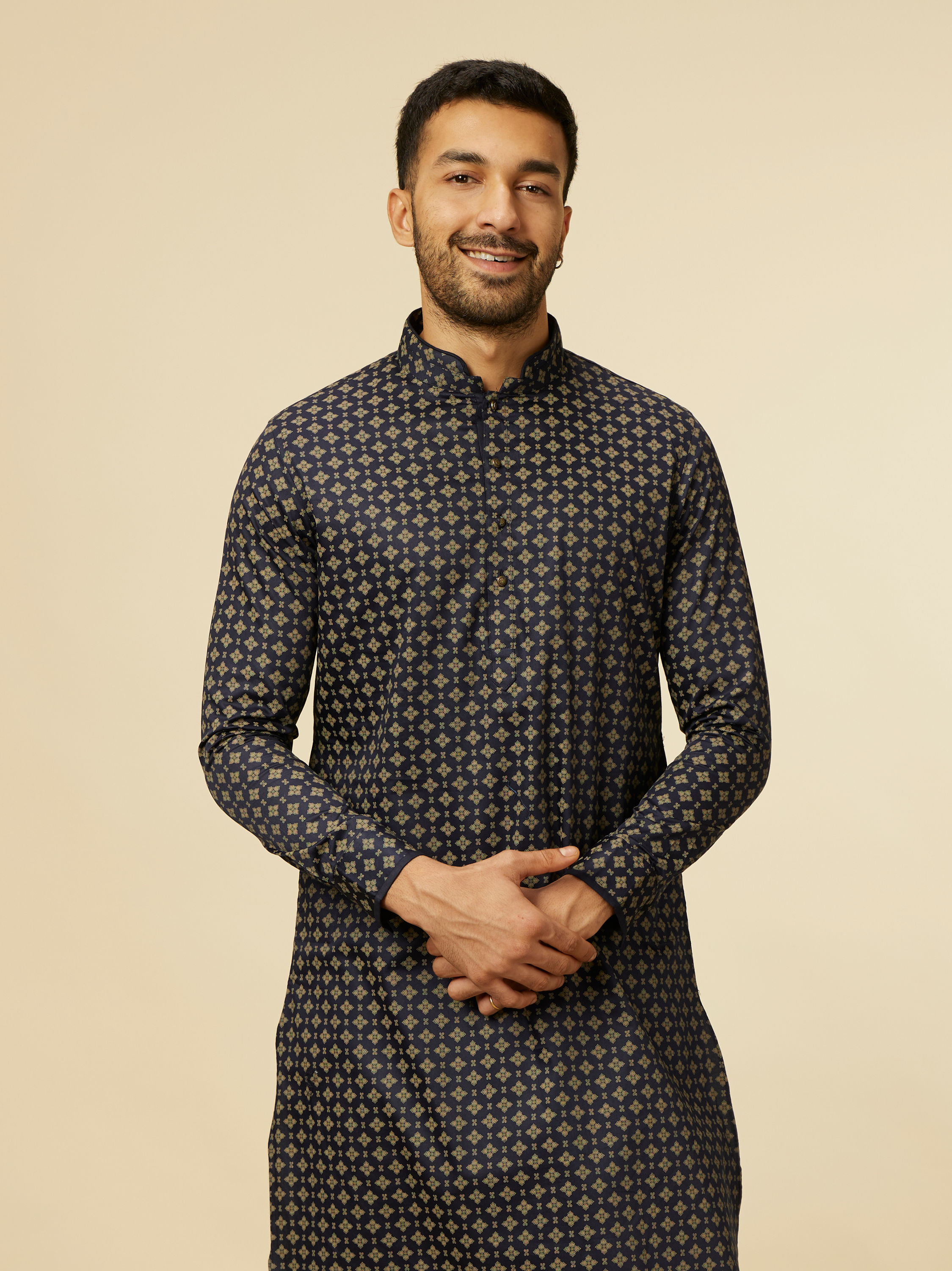 Manyavar Men Midnight Sapphire Blue Printed Kurta
